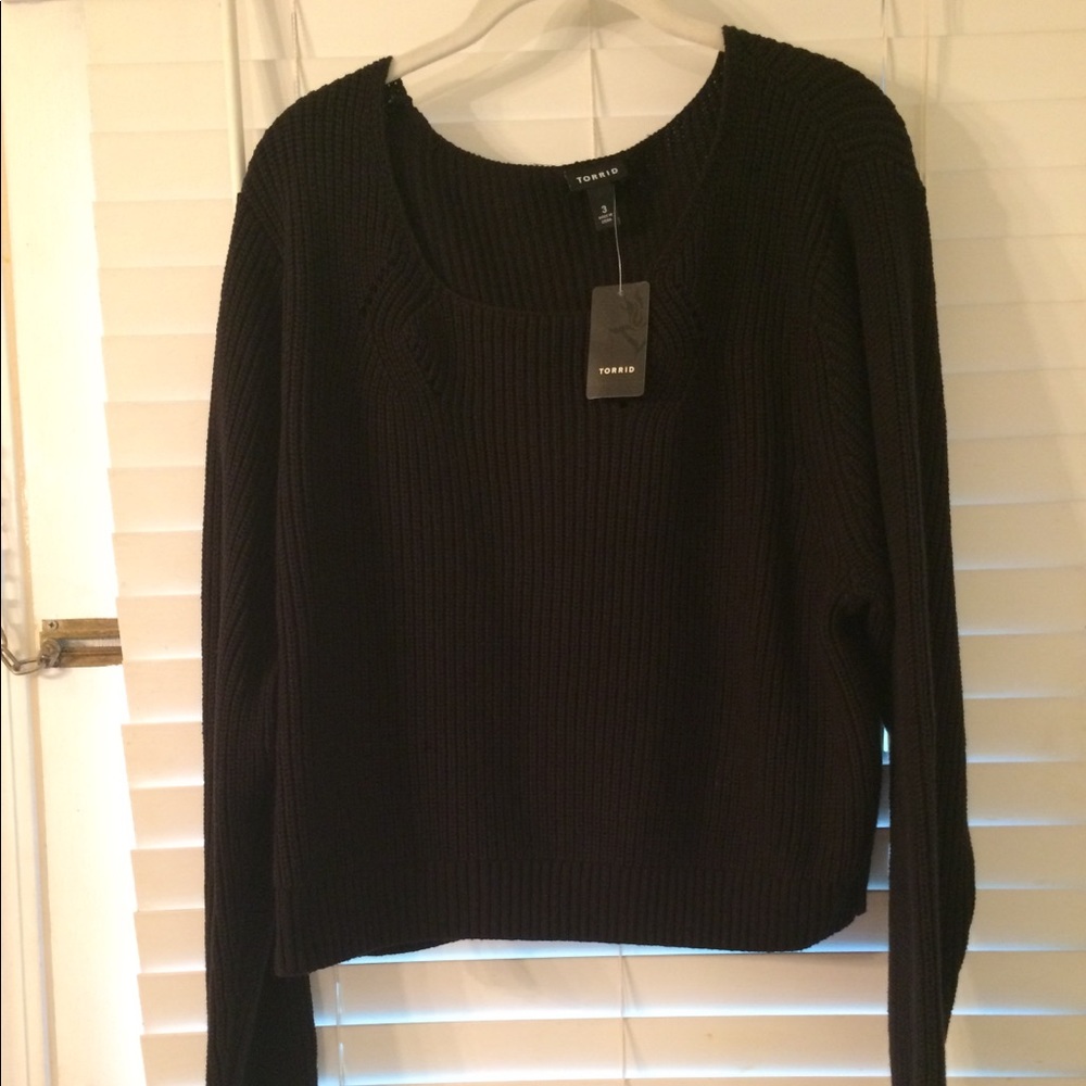 LADIES PLUS SZ 3 TORRID BLACK SWEATER CROP TOP NWT
